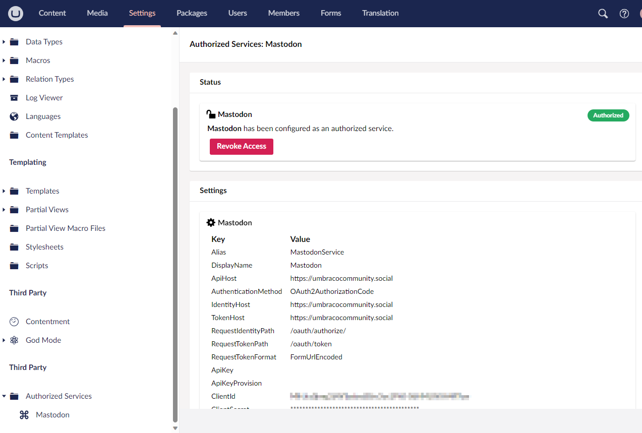 A screenshot of what the package looks like once installed in Umbraco
